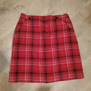 Talbots Women’s Skirt 8 Wool Blend Knee Length Red Plaid Preppy College Office